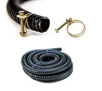 Pisces 15M Pond Hose 32mm With Clips Flexible Black Pvc Corrugated Pipe Double Wire For Water Butt Tubing Anti Kink Marine Ribbed