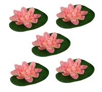 Pisces 5 Pack Large 24cm Pink Floating Lily Artifical Pond Plant Decoration Lillies