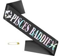 Pisces Baddie Sash for February March Birthday Party - Black Glitter Foil Constellation Zodiac Party Decorations, Astrology Theme Bday Supplies for Women & Girls（Black iridescent）