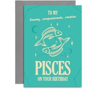 Pisces Birthday Card - Star Signs Birthday - A5 Size Card with Grey Envelope