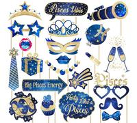 Pisces Birthday Photo Booth Props - 22 Pcs Blue Starry Sky Themed Pisces Party Photo Booth Props Decorations for February March Birthday Party, Zodiac, Horoscope, Astrology Bday Party Supplies