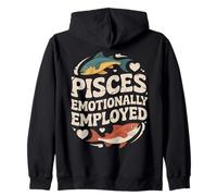 Pisces Emotionally Employed Zodiac Heart Fish Art Zip Hoodie