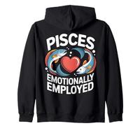 Pisces Emotionally Employed Zodiac Heart Fish Art Zip Hoodie