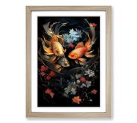 Pisces Fish Zodiac Classicism Framed Wall Art Print A2 Oak