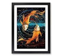 Pisces Fish Zodiac Colour Field Framed Wall Art Print A2 Black