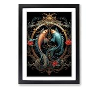 Pisces Fish Zodiac Victorian Framed Print | A2 Black Framed Wall Art | Ready to Hang | Victorian Fantasy Picture | Living Room Bedroom Lounge Office