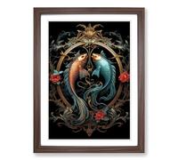 Pisces Fish Zodiac Victorian Framed Print | A2 Walnut Framed Wall Art | Ready to Hang | Victorian Fantasy Picture | Living Room Bedroom Lounge Office