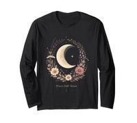 Pisces Full Moon Cottagecore Astrology Botanical Crescent Long Sleeve T-Shirt