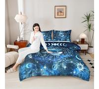 Pisces Kids Comforter Set King Size,Sun Moon Starry Sky Galaxy Bedding Set,Girls Boys Adults Room Decor,12 Constellations Astrology Zodiac Down Comforter,Blue Romantic Duvet Insert,2 Pillowcases