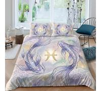 Pisces Koi Watercolor Duvet Cover Set 3 Piece Set 3D, Astrology Pattern