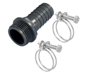 Pisces Pond 38mm 1.5 Inch Male Bsp Hosetail Hosing Connector With Compatible Double Wire Clips