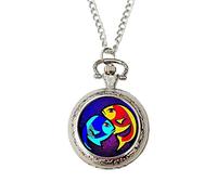 Pisces Pop Art Zodiac Pocket Watch - Colourful Horoscope Gift for Men, Silver Chain & Gift Box - Fun Astrology Present for Pisces Birthdays or Christmas