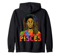 Pisces Queen Loc'd Black Woman African Zodiac Birthday Women Zip Hoodie