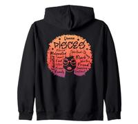 Pisces Queen Zodiac Melanin Afro Hair Words Personality Zip Hoodie
