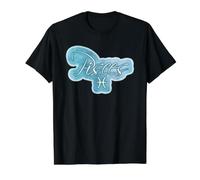 Pisces Sign Horoscope Teal Blue Astrology Graphic Zodiac Value Graphic T-Shirt, Men, Black, XL