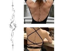 Pisces Spine Waterproof Temporary Tattoo, Lasting 1-2 Weeks, Realistic Semi-Permanent Fake Tattoos(HJ-005)