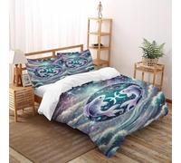 Pisces Star Duvet Cover Set King(220x240cm), Milky Way Quilt Set, For Kids Boys Girls Teens Constellation 3D Print Comforter Sets, 3Pcs with Zipper Closure