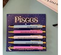 Pisces Zodiac Ballpoint Pen Set with Humorous Quotes, Gold Trim, 5 Pack | Novelty Zodiac Gift Secret Santa