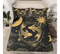 Pisces Zodiac Bed Sheets Constellation Theme Fitted Sheet Double,Western Boho Exotic Style Bed Set 12 Horoscope Astrology Bedding Set Bohemian Sun and Moon Starry Sky Galaxy Bedding