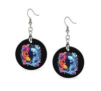 Pisces Zodiac Constellation Wooden Earrings Round Dangle Earrings for Travel Party