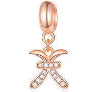 Pisces Zodiac Sign Charms fits Pandora Basic Bracelet - Rose Gold 925 Sterling Silver Necklace Pendant, 12 Horoscope Dangle CZ Birthstone Beads, Birthday Gifts for Daughter/Son/Grandma