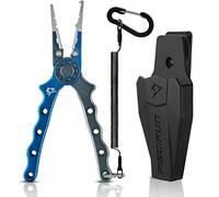 Piscifun Fishing Pliers with Sheath & Lanyard, Split Ring Tool, Braid Line Cutters, Hook Remover, Corrosion-Resistant Aluminum Fishing Gear for Men, Great Fishing Gift (Blue)