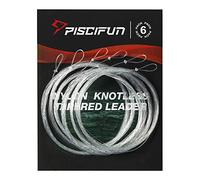 Piscifun Fly Fishing Leader with Pre-Tied Loop, Tapered Fly Line Leader, Nylon, Clear, 7.5ft, 6 Pack, 0X