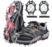 Piscorush 24 Spikes crampons Ice Cleats Traction Snow Grips Boot Chains Women Men Kids for Hiking Shoes and Boots Steel Anti Slip Hiking Fishing Walking Mountaineering (Black, Medium)