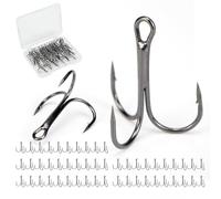Piscorush Fishing Treble Hooks High Carbon Steel Fishing Hooks Classic Round Bend Sharp Solid Triple Barbed Fish Hook Fishing Tackle (Black, Size 4/0, Pack of 50)