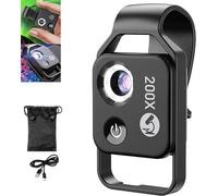 Pisheng Nano Zoom 200x, Nano Zoom 200x Magnification Zoom, High-Tech Clip-On Lens Turns Any Smartphone into a Pro-Microscope, Phone Microscope with CPL Lens & LED Light Camera (Black), 19348