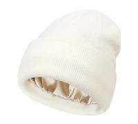 Pisheng No Static No Frizz No Tangle Hat, Winter Satin Lined Beanies, Silk Lining for Frizzy Hair (UK, Alpha, One Size, White)