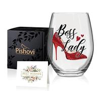Pishovi Boss Lady Wine Glass With Gift Box - Unique Gift for Women Entrepreneur, Christmas Birthday Thank You New Job Present for Female Coworker Mom