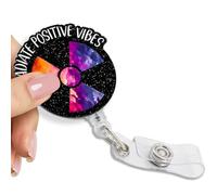Pishovi Radiate Positive Vibes Retractable Black Badge Reel with Glitter, Funny Radioactive Badge Holder for Radiology Orthopedics X-Ray Technology Doctor Nurse, Gift for Radiologist