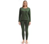 PISIQI Thermal Underwear Women Ultra-Soft Long Johns Set Base Layer Skiing Winter Warm Top & Bottom, Army Green, Large