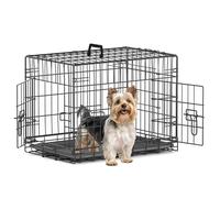 Piskyet 24 Inch Double Door Small Dog Crate with Divider Panel and Leak- Proof Pan Tray, Folding Metal Wire Pet Kennel for Indoor, Outdoor and Travel Use