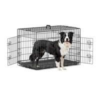 Piskyet 36 Inch Double Door Large Dog Crate with Divider Panel and Leak- Proof Pan Tray, Folding Metal Wire Pet Kennel for Indoor, Outdoor and Travel Use