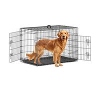 Piskyet 42 Inch Double Door XL Dog Crate with Divider Panel and Leak- Proof Pan Tray, Folding Metal Wire Pet Kennel for Indoor, Outdoor and Travel Use