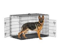Piskyet 48 Inch Double Door Extra Large Dog Crate with Divider Panel and Leak- Proof Pan Tray, Folding Metal Wire Pet Kennel for Indoor, Outdoor and Travel Use