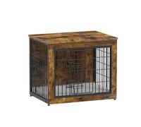 Piskyet Dog Crate Furniture with Cushion, 27" Wooden Dog Crate End Table with Double Doors, Indoor Dog Kennel, Decorative Dog Cage Side Table for Small Breed, Rustic Brown, S