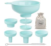 Pisol Wide Mouth Versatile Funnel, Canning Funnels for Kitchen Use, Food Grade Plastic Cooking Funnel Set with 4 Size Spouts and 2 Strainers for Filling Different Bottles and Bags, Teal