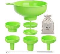 Pisol Wide Mouth Versatile Funnel, Canning Funnels for Kitchen Use, Food Grade Plastic Cooking Funnel Set with 4 Size Spouts and 2 Strainers for Filling Different Bottles and Bags, Green