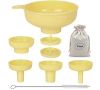 Pisol Wide Mouth Versatile Funnel, Canning Funnels for Kitchen Use, Food Grade Plastic Cooking Funnel Set with 4 Size Spouts and 2 Strainers for Filling Different Bottles and Bags, Yellow
