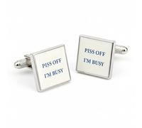 Piss Off, I'm Busy Cufflinks - Onyx Art CK687 Rude Novelty Gift for Men In Premier Life Packaging