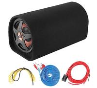 Pissente 12V Car Subwoofer Bass Speaker Audio Amplifier with Imported High Power Tube 200W Max Power Round Design Leather Fabric ABS Material for Enhanced Bass & Noise Cancellation
