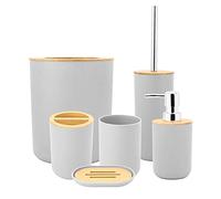 Pissente Bamboo Toilet Kit, 6-Piece Contemporary Bathroom Accessory Set (Grey)