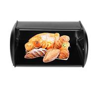 Pissente Bread Bin with Roll Door, Bread Box for Kitchen Counter, 34x23x14.5cm Bread Container Stainless Steel Kitchen Storage Organizer with Roll Door, Ideal for Baking and Storage (Black)