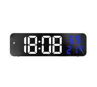 Pissente Large Digital Wall Clock LED Display Mirror Design with Time Date Temperature for Home Office Bedroom Living Room (White and Blue)