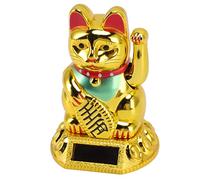 Pissente Lucky Cat Waving Arm Solar Fortune Cat Chinese Lucky Cat Statue Solar Light Induction Lucky Cat Statue Figurines for Home Car Ornaments 8x4.5x4.5cm (Gold)