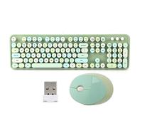 Pissente Wireless Keyboard and Mouse Set 104 Keys Mechanical Feel Retro Typewriter Style with Multimedia Buttons and Ergonomics for Home and Work (Green mixed color)
