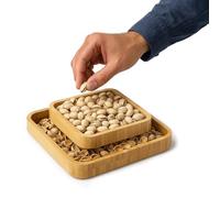 Pistachio Snack Bowl with Shell Storage - Magnetic Double Dish Holder for Nuts, Sunflower Seeds & Snacks - Stylish Bamboo Pedestal Design (9.45 x 9.45 x 2.76) - Great Gift for Dad, Him, Her, Kitchen